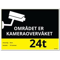 Kameraskilt overvåket 24t - Med egen kontaktinfo v3