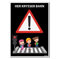 Barn krysser veien - barn leker skilt