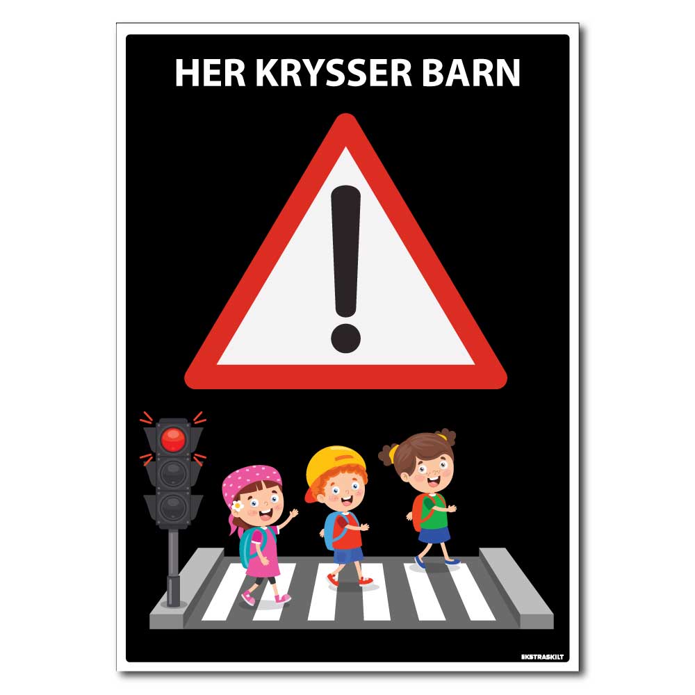 Barn krysser veien - barn leker skilt
