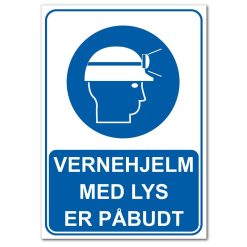 Påbudsskilt - Vernehjelm med lys er påbudt