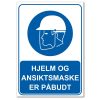 Påbudsskilt - hjelm og ansiktsmaske er påbudt