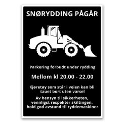Snørydding Pågår med Klokkeslett og Instruksjoner