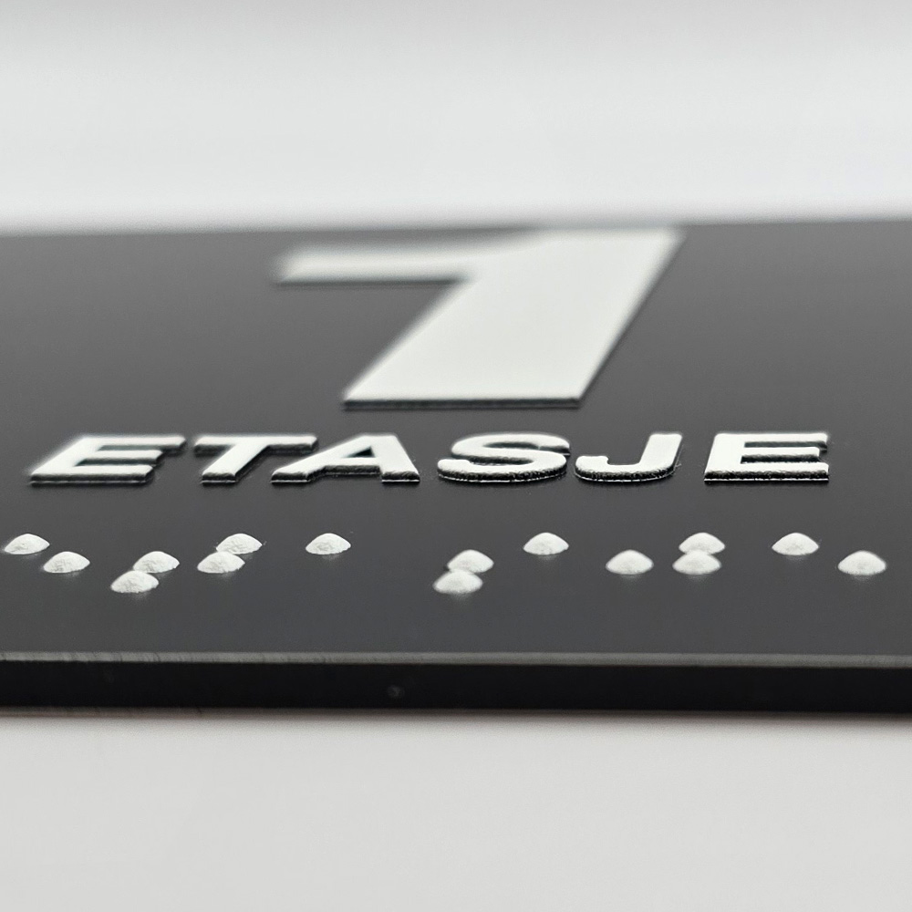 Taktile skilter med og uten Braille - 1. Etasje - Sort Alu Panel
