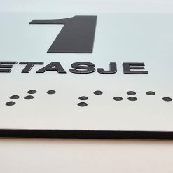 Taktile skilter med/uten Braille - 1. Etg - Hvit Alu Panel