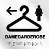 Taktile skilter - Damegarderobe med Pil Venstre - Hvit Alu Panel