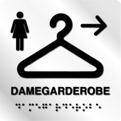 Taktile skilter - Damegarderobe med Pil Høyre - Hvit Alu Panel