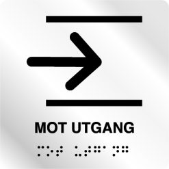 Taktile skilter - Mot Utgang pil høyre - Hvit Alu Panel
