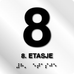 Taktile skilter med/uten Braille - 8. Etg - Hvit Alu Panel