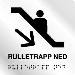 Taktile skilter - Rulletrapp Ned - Hvit Alu Panel