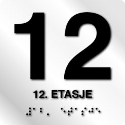 Taktile skilter med/uten Braille - 12. Etg - Hvit Alu Panel