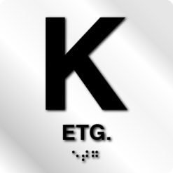 Taktile skilter med/uten Braille - K. Etg - Hvit Alu Panel