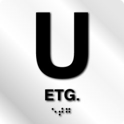 Taktile skilter med/uten Braille - U. Etg - Hvit Alu Panel