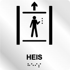 Taktile skilter - Heis med pil opp - Hvit Alu Panel