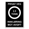 privat veg innkjøring mot avgift (2,5 tonn)