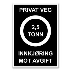 privat veg innkjøring mot avgift (2,5 tonn)