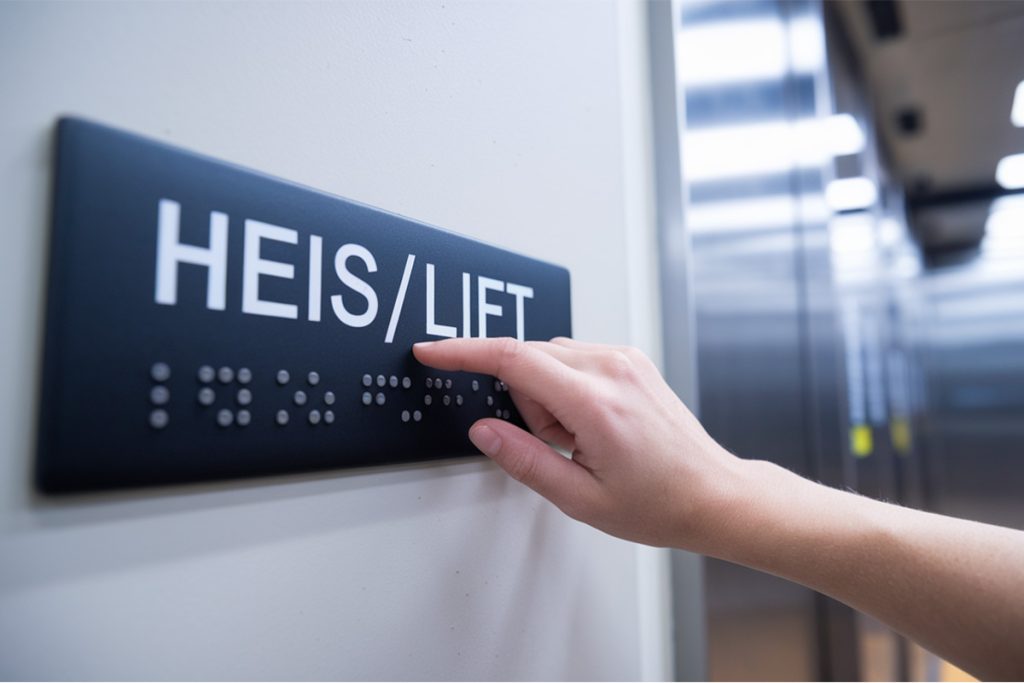 taktile skilt heis lift braille - universell utforming - tek17
