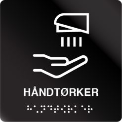 taktile skilter håndtørker sort alu panel
