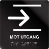 taktile skilter mot utgang m/pil høyre sort alu panel