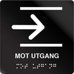 taktile skilter mot utgang m/pil høyre sort alu panel