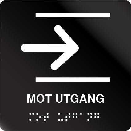 taktile skilter mot utgang m/pil høyre sort alu panel