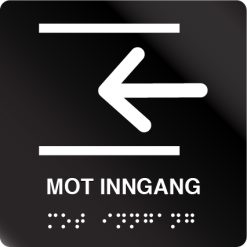taktile skilter mot inngang m/pil venstre sort alu panel