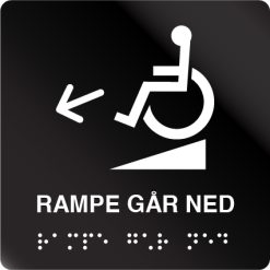 taktile skilter rampe går ned sort alu panel