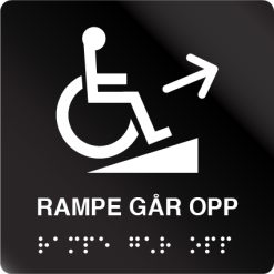 taktile skilter rampe går opp sort alu panel