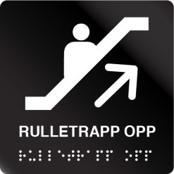 taktile skilter rulletrapp opp sort alu panel