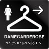 taktile skilter damegarderobe med pil høyre sort alu panel