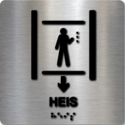 Taktilt skilt - Heis med pil ned - Børstet Alu Panel