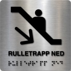 Taktilt skilt - Rulletrapp Ned - Børstet Alu Panel