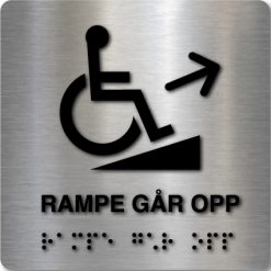 Taktilt skilt - Rampe Går Opp - Børstet Alu Panel