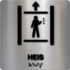 Taktilt skilt - Heis med pil opp - Børstet Alu Panel
