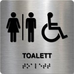 Taktile skilter - Toalett Herre Dame og HC - Børstet Alu Panel