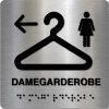 Taktile skilter - Damegarderobe med Pil Venstre - Børstet Alu Panel