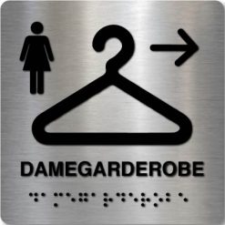 Taktile skilter - Damegarderobe med Pil Høyre - Børstet Alu Panel