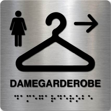 Taktile skilter - Damegarderobe med Pil Høyre - Børstet Alu Panel
