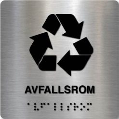 Taktilt skilt - Avfallsrom - Børstet Alu Panel