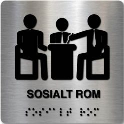Taktilt skilt - Sosialt Rom - Børstet Alu Panel