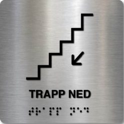 Taktilt skilt - Trapp Ned - Børstet Alu Panel