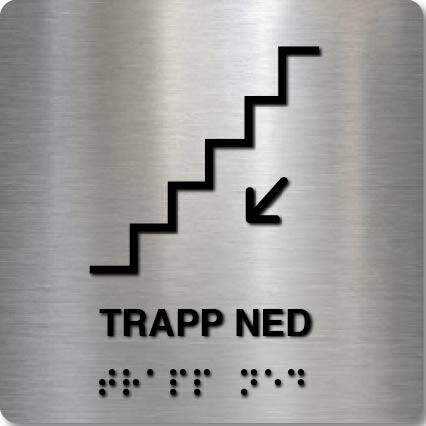 Taktilt skilt - Trapp Ned - Børstet Alu Panel