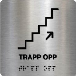 Taktilt skilt - Trapp Opp - Børstet Alu Panel