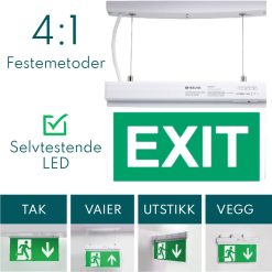LED lysende nød- og rømningsskilt for tak, vegg eller utstikk - EXIT v2