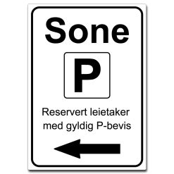 Sone med pil venstre - Reservert leietaker med gyldig p-bevis