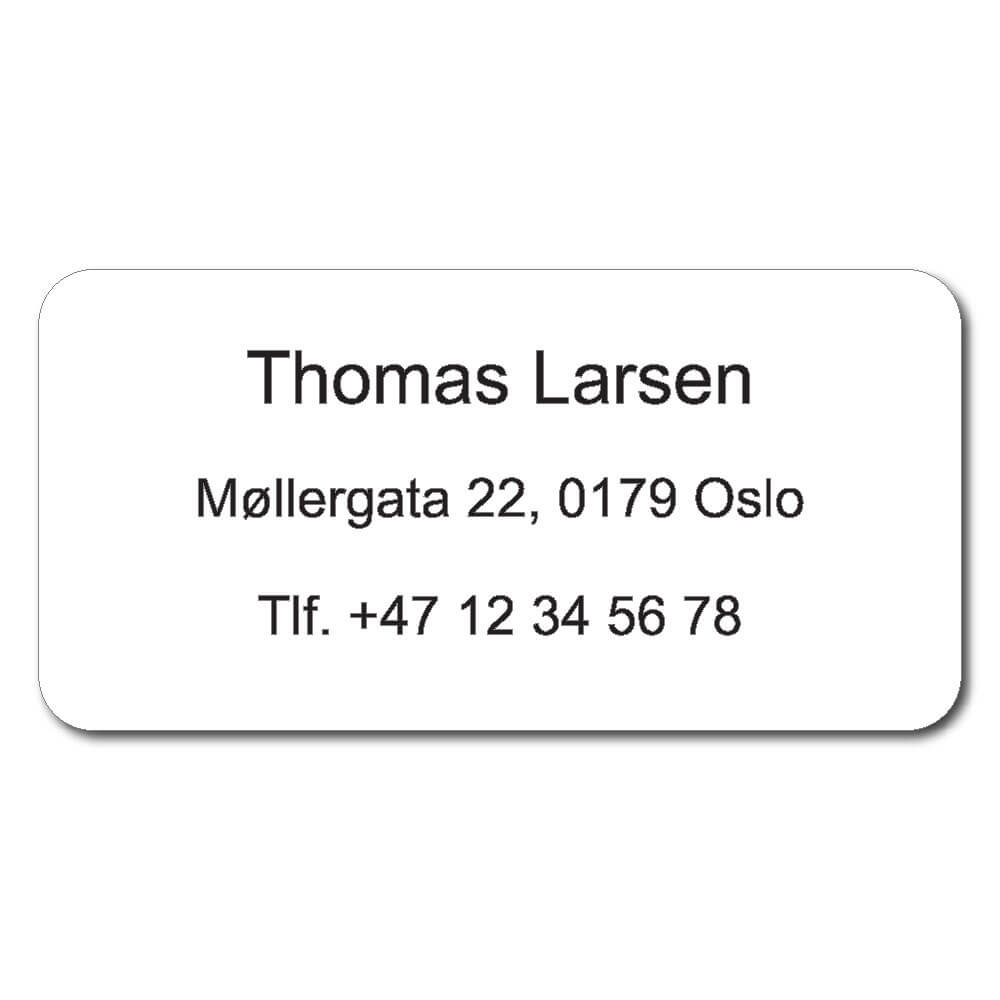 teinemerke med gravert nummer og navn 60x30